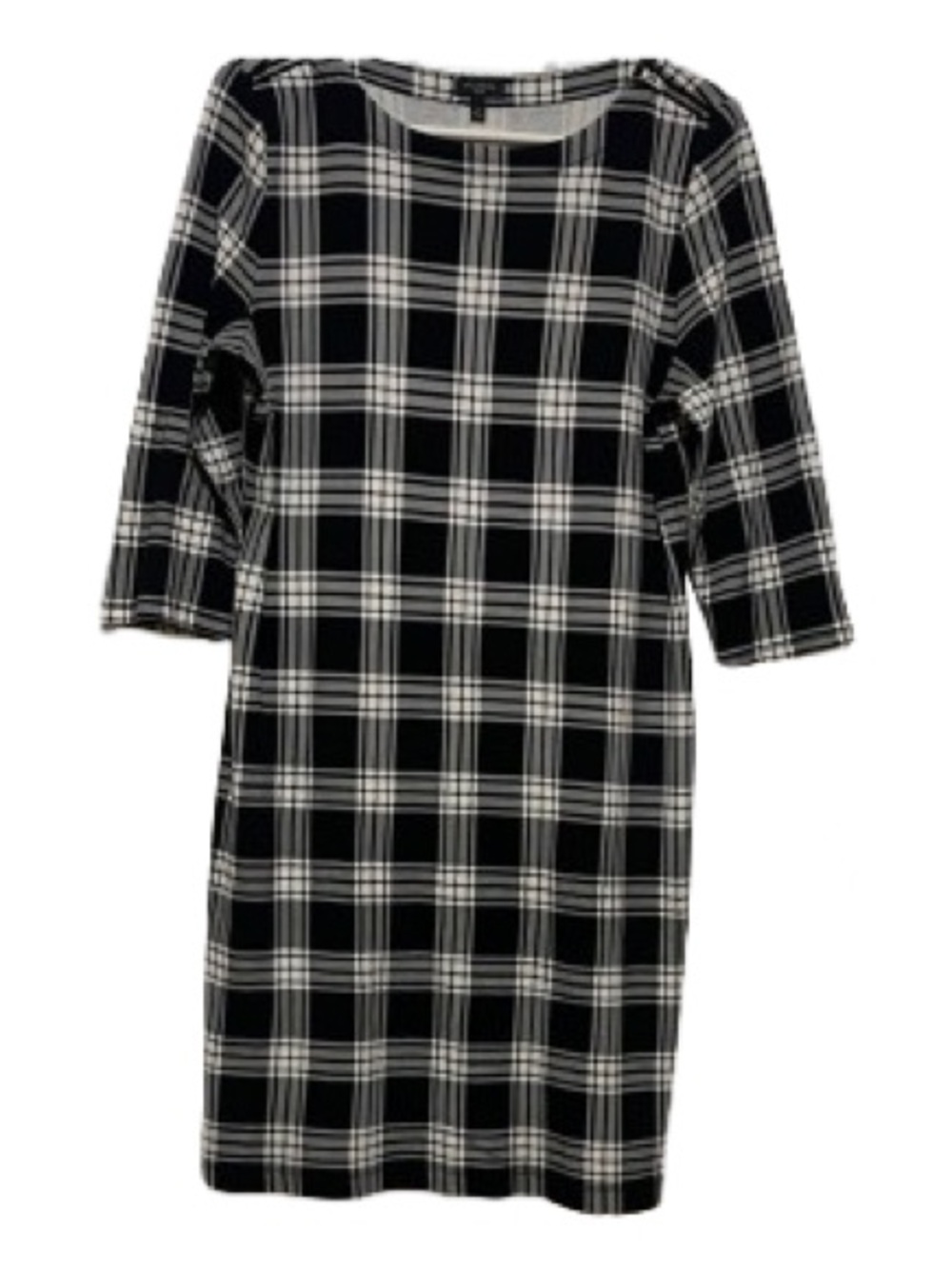 Talbots Black/White Plaid,Zip Shoulder,3/4 length sleeve Dress Petite Large